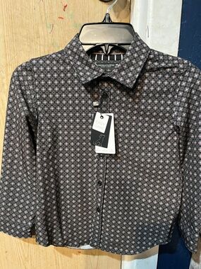 Denim & Flower Black Geometric Print Men's Button-Down Shirt